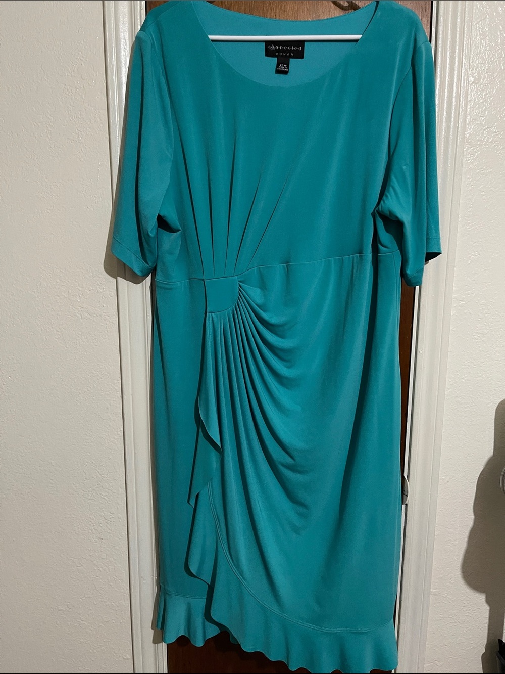 Chaus Teal Gathered-Detail Midi Dress